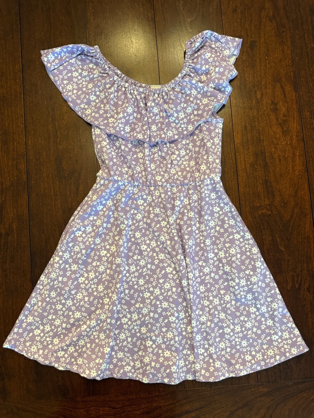 Girls Lavender Floral Ruffle Casual Dress